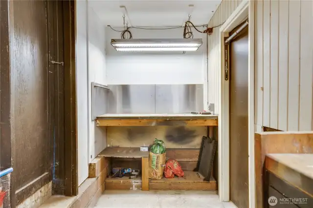 Take a door from the storage room back into the garage, or out to the back yard.