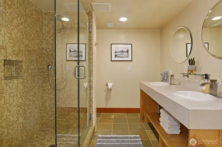 Lower level bathroom, has heated floors.