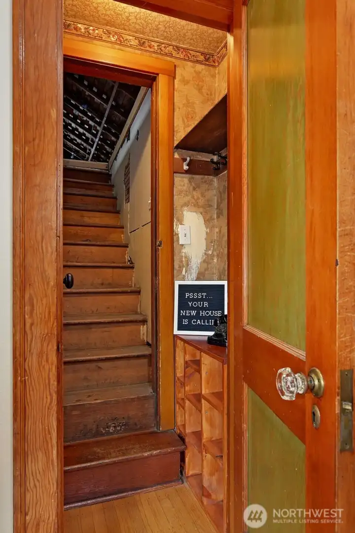 A formal entry with closet greets you