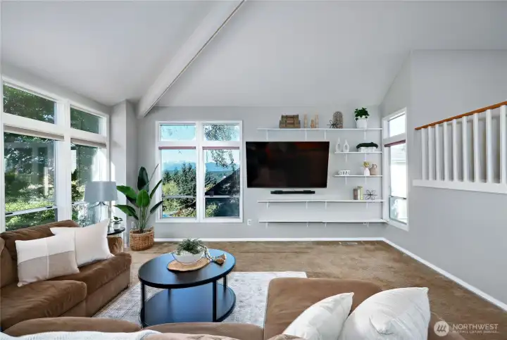 Front living room with amazing views of the Olympics.