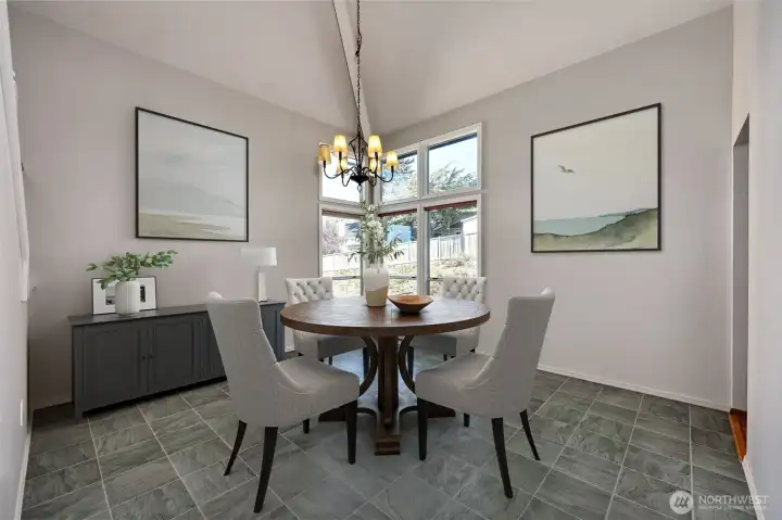 Formal dining room off kitchen. Virtual stage.