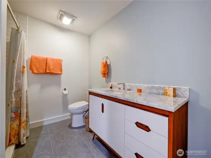 New bathroom - banity, heated tile floors, medicine cabinet photo to be added