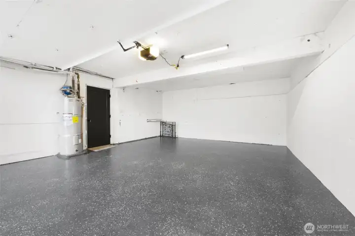 freshly expoxied floor in the 2 car garage.