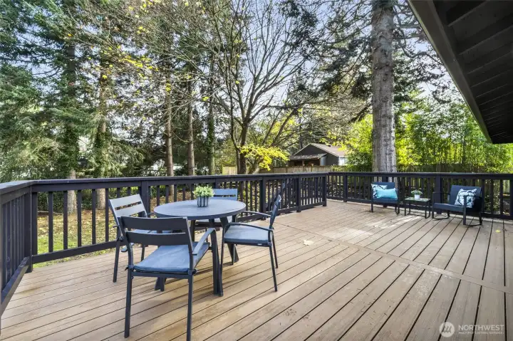Brand new deck off of the kitchen for extended living and entertaining.
