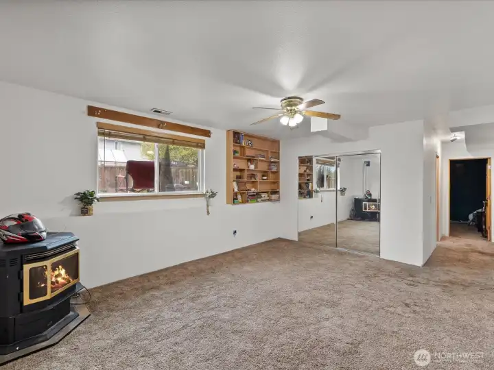Family room with Pellet stove