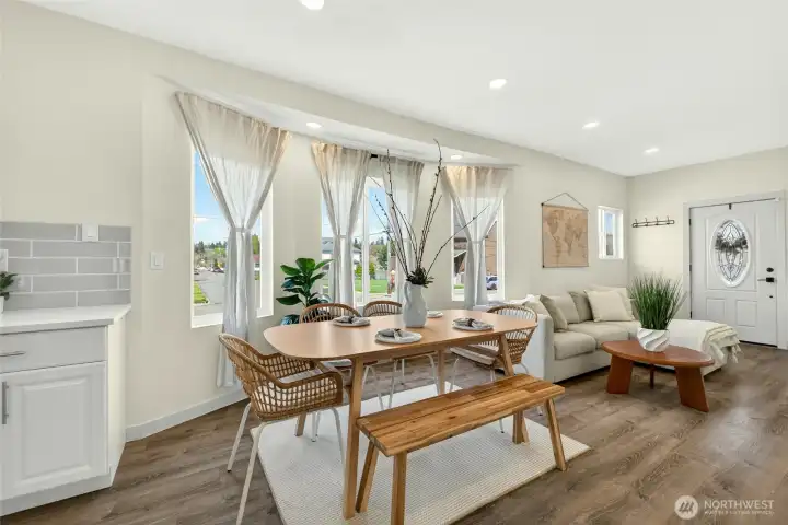 Fully updated open concept living room, dining room and kitchen.