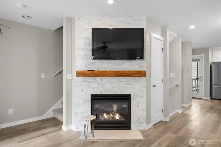The gas fireplace was refreshed with tile surround and a new mantle.
