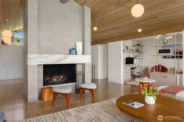 Fabulous fireplace anchors this room. Fabulous fireplace anchors this room.