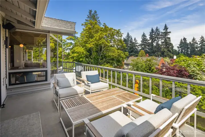 This part of the deck is just outside the dining room. This part of the deck is just outside the dining room.