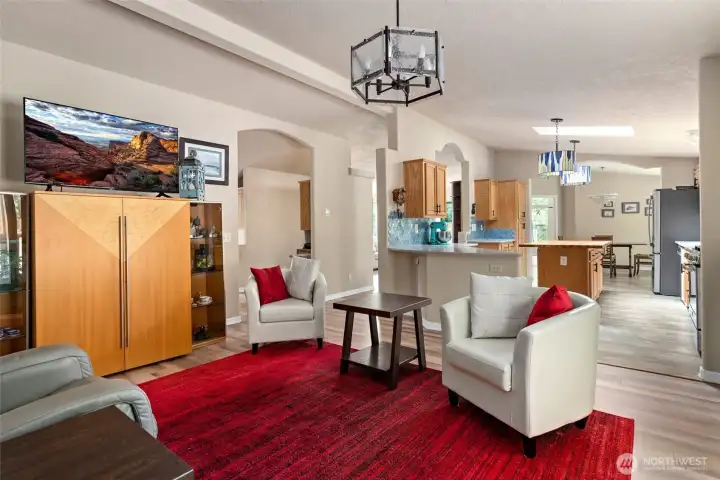 Great room sits next to the kitchen
