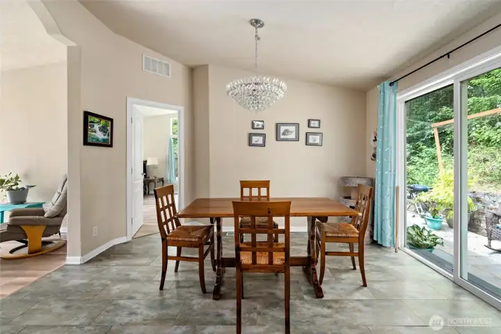 Separate dining room with sliding doors to rear patio