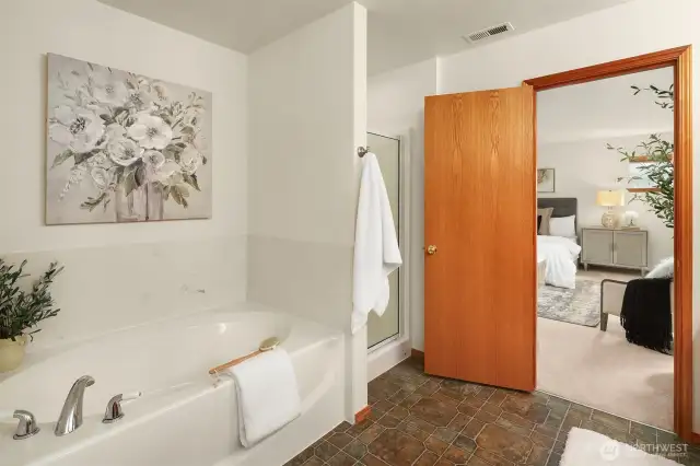 Primary Suite soaking tub and separate shower