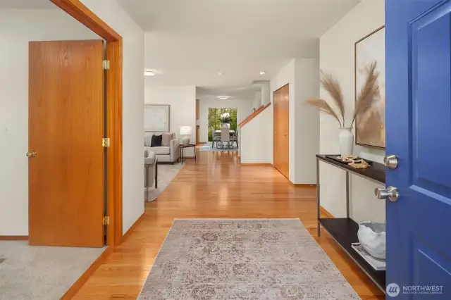 Gleaming hardwood floors throughout the main level welcome you and your guests.