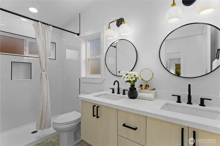Primary 3/4 Bathroom with Double Sink Vanity