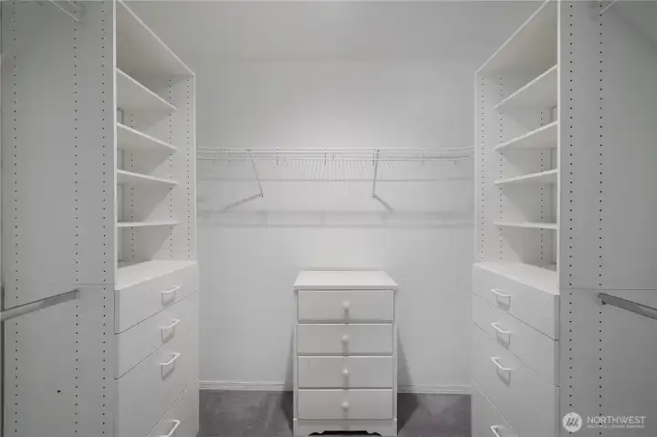 Closet system in the primary bedroom!