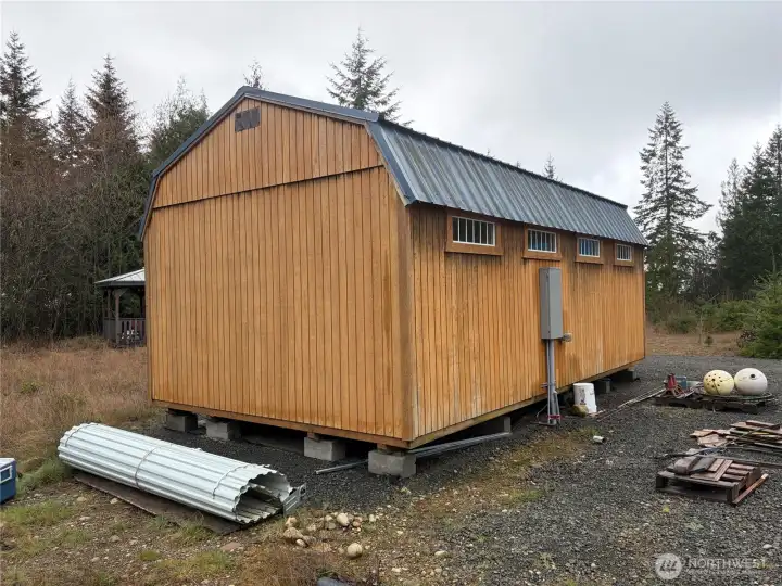 Power can be connect to tiny home with power conduit from power meter to the shed.