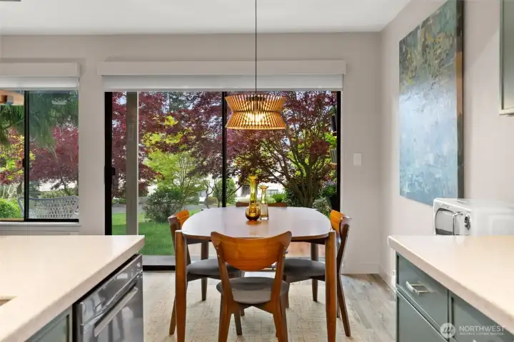 Enjoy eating at the table while enjoying the tranquil views of mature landscaping. Deer show up often!