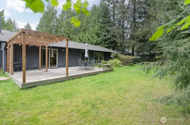 Wonderful back yard.  Surrounded by woods .  New insulation, HVAC system PLUS heat pump.
