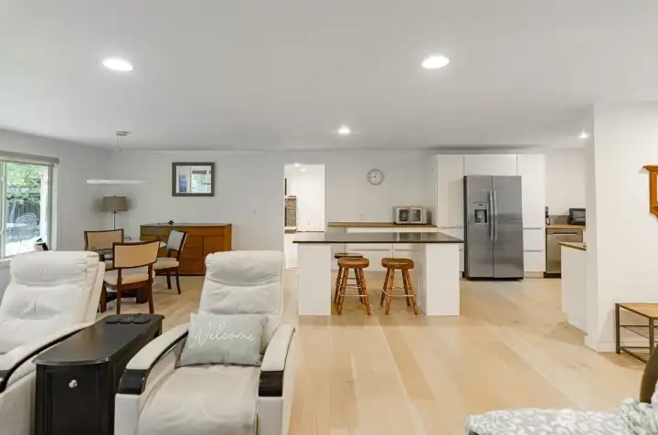 Another view of the open island.  Doorway leads to a large family room.