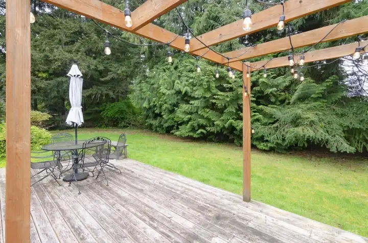 Gazebo on deck overlooking greenbelt.