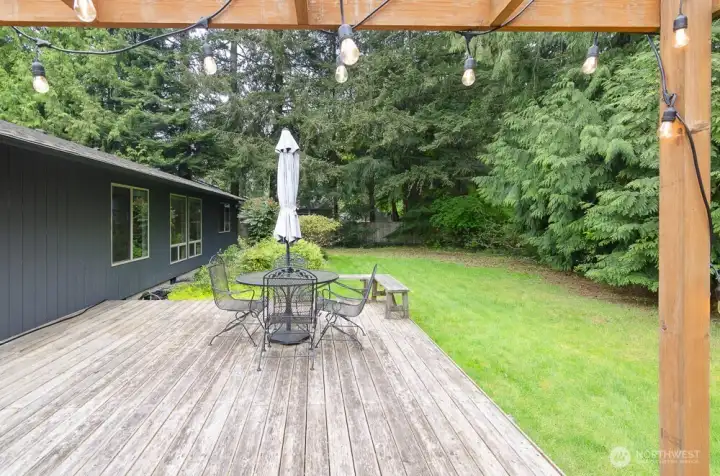 Long wide deck is wonderful for outdoor entertaining.