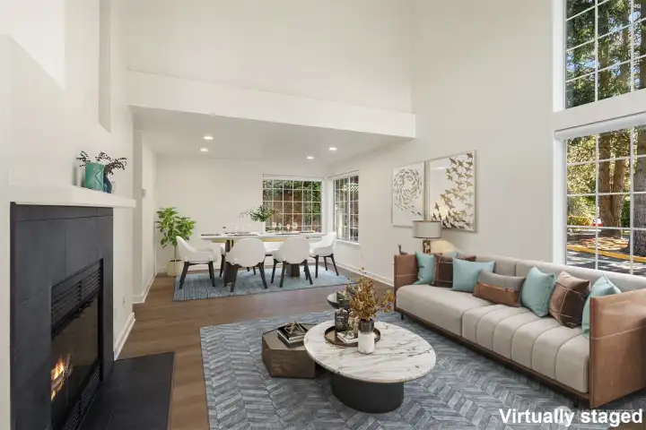 Virtually staged. Comfortable gathering space for family and friends.