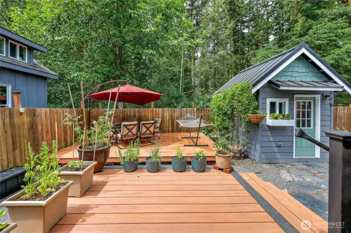 Back deck backed up to green space