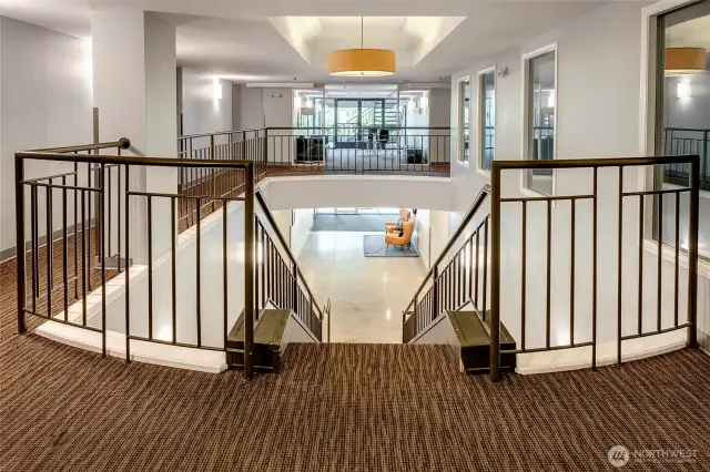 Upper lobby to gym, sauna & reading/meeting room.