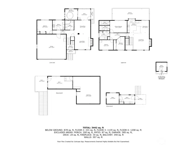 Floorplan of all levels and outbuilding