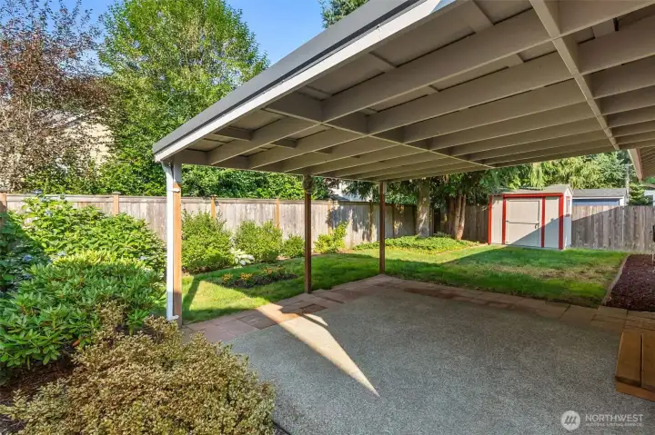 You'll love sitting under the covered patio no matter the weather.