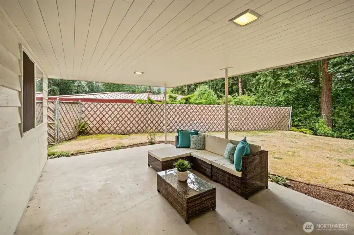 Large covered patio! It's time for BBQ's, a firepit, and s'mores!