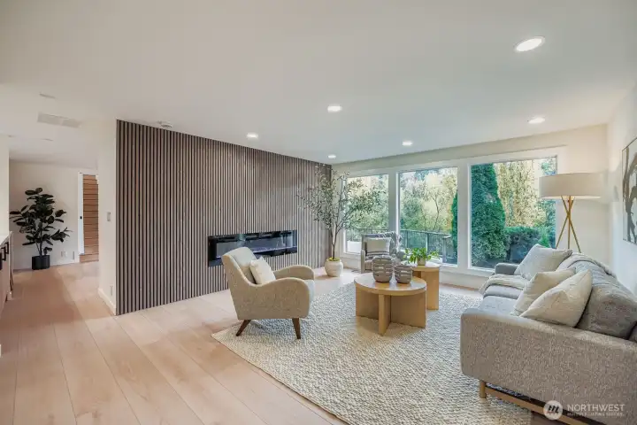 Wonderful wall treatment with LED fireplace.