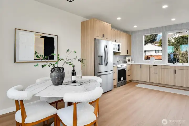 mingled with a dedicated dining area and room for a small moveable island to suite your style.