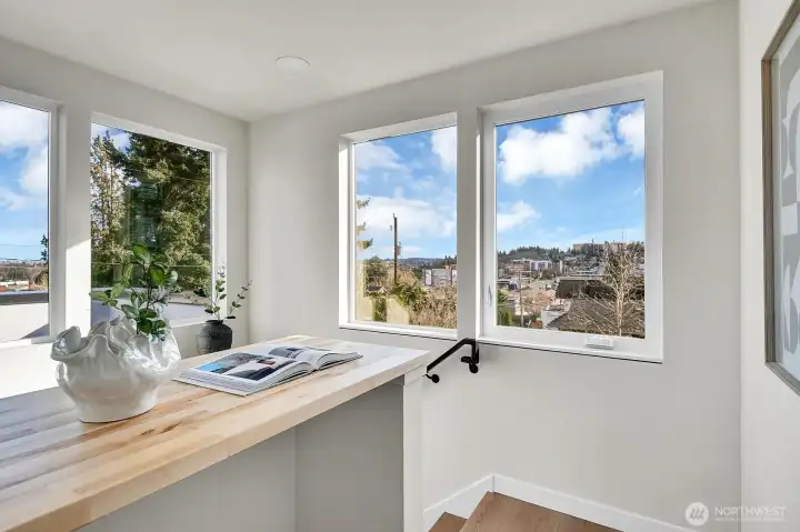 and Mt Rainier on clear days.