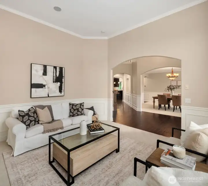 Living room view to formal dining room