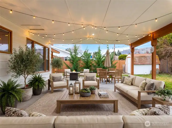 Virtually staged  back patio.