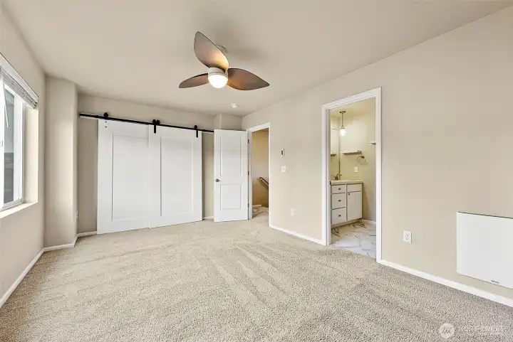 Spacious Bedroom with Ceiling Fan & Private Bath