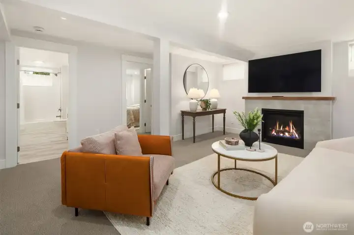 Remodeled lower level with gas fireplace