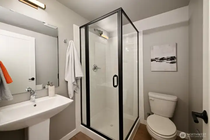 Convenient lower level 3/4 bath - there are 4 bathrooms total! Convenient lower level 3/4 bath - there are 4 bathrooms total!