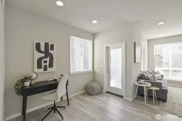 Main Level Living Room and Balcony Door