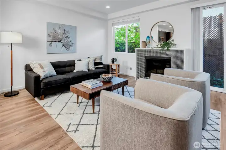 Open Concept Living Room with Cozy Gas Fireplace Open Concept Living Room with Cozy Gas Fireplace