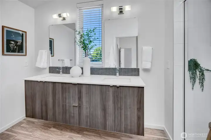 Primary Bathroom Designed for Two People to Comfortably Get Ready Primary Bathroom Designed for Two People to Comfortably Get Ready