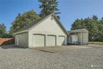 3 car-port shop with built-in shelving and extra attic space