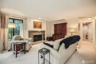 Large living room with views of adjacent park.