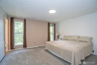 Primary suite featuring new carpet and impressive floor-to-ceiling windows that fill the room with natural light.
