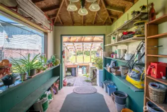 Charming stick built greenhouse and potting shed (hoses & supplies included!)