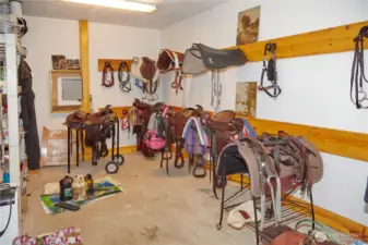 Tack room perfectly set up to store all your saddles and gear in one place.
