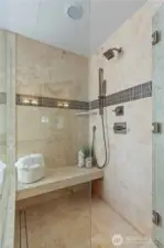 What a shower with a large bench!