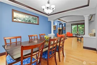 Generously-sized dining area also opens up through french doors to the back porch (convenient to the BBQ!)