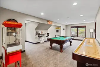 And now the fun begins!  HUGE game/bonus/play room - the pool table converts to ping-pong, and there's shuffleboard as well.